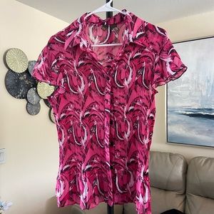 Pink Serenade Women’s Short Sleeve Button Down Blouse (L)